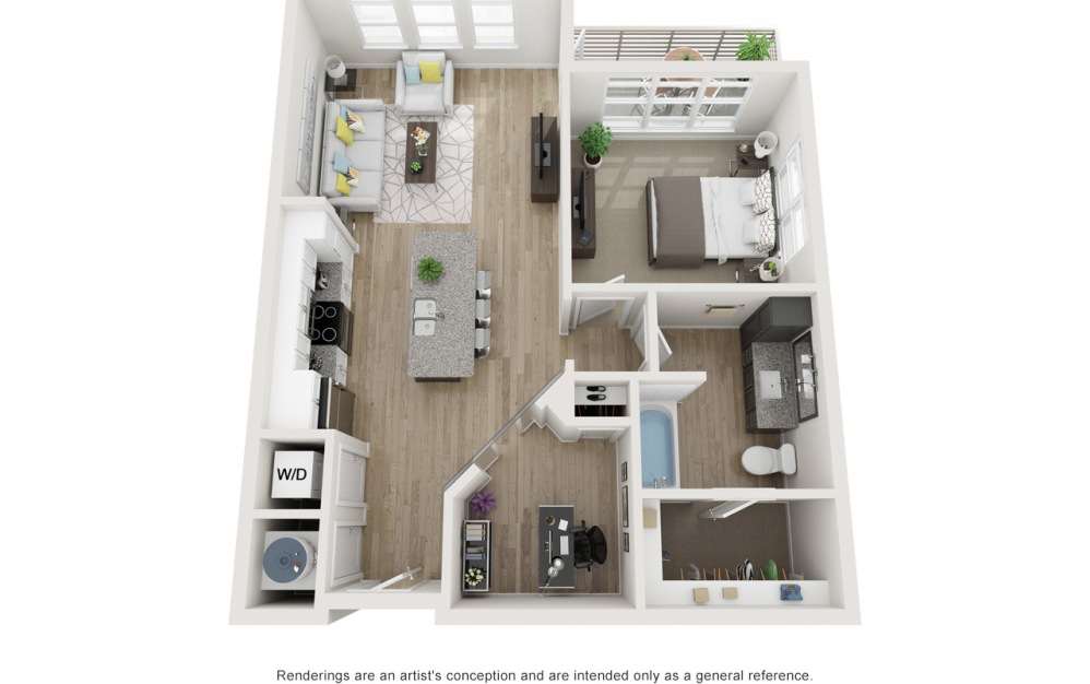 The Wexler ALT - 1 bedroom floorplan layout with 1 bathroom and 890 square feet